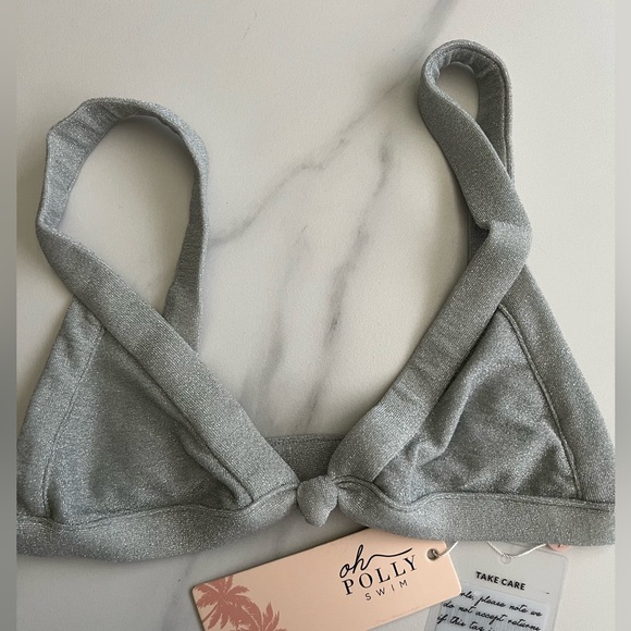 Oh Polly Knot Your Problem Knot Front Glitter Bikini Top in Silver - Picture 3 of 5